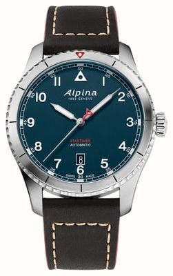Alpina スタータイマー パイロット オートマティック (41mm) ペトロリアムブルー文字盤 / ブラウン カーフレザー AL-525NW4S26