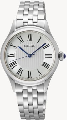 Seiko Kwarcowy zegarek Caprice (29,6 mm) z białą tarczą / bransoletą ze stali nierdzewnej SUR609P1