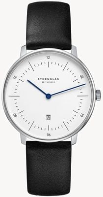 STERNGLAS Biała tarcza Naos xs (33 mm) i czarna skóra S01-ND01-KL05