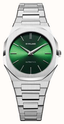 D1 Milano Cadran vert soleillé, taille ultra-mince (34 mm), bracelet en acier inoxydable UTBL11