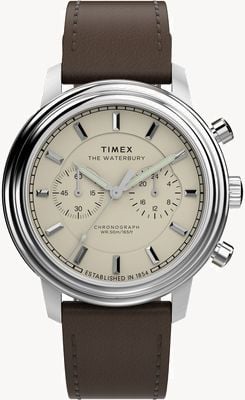 Timex Waterbury Metropolitan Chronograph (41mm) Beige Dial / Brown Leather Strap TW2Y23500