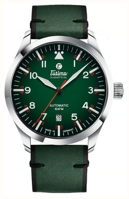 Tutima Glashütte Fliegeruhr mit Automatikwerk (41 mm), nachtgrünes Zifferblatt mit Farbverlauf / grünes Horween-Lederarmband 6105-29