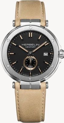 Herbelin Newport Quartz Small-Seconds (40.5mm) Black Dial / Beige Leather Strap 18389A24SA
