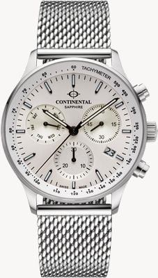 Continental Aviation Chronograph (43 mm) silbernes Zifferblatt / Edelstahl-Mesh-Armband 22001-GC101130