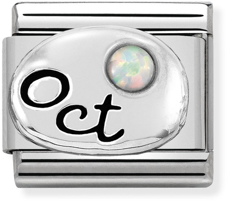Nomination Classic October Birthstone Opal Sterling Silver & Steel Charm 330505/10