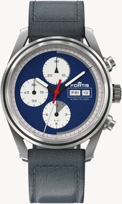 FORTIS Stratoliner S-41 Automatik-Fliegerarmband aus blauem Japan (41 mm) indigoblauem Leder F2340017