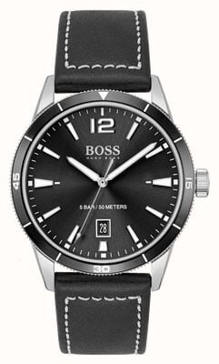 BOSS Conjunto de reloj y pulsera de cuero negro 1570124