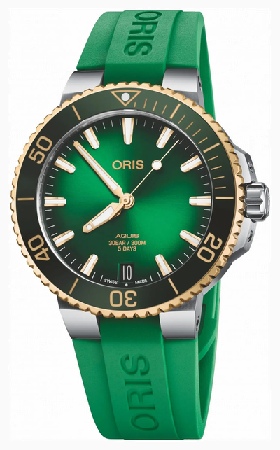 Aquis Date Bi-Colour Calibre 400 Automatic (41.5mm) Green Dial / Green Rubber Strap