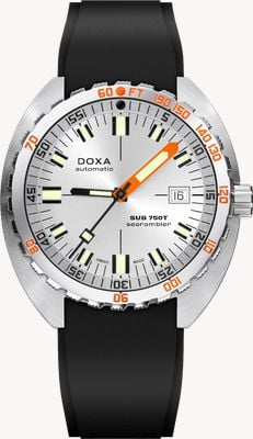 DOXA Sub 750t searambler (45mm) zilveren sunray wijzerplaat / zwarte fkm rubberen band 825.10.021.20