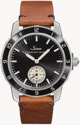 Sinn 104 clássico 12 pequenos segundos (41 mm) mostrador preto galvanizado / pulseira de couro marrom bege 104.060 TAN LEATHER