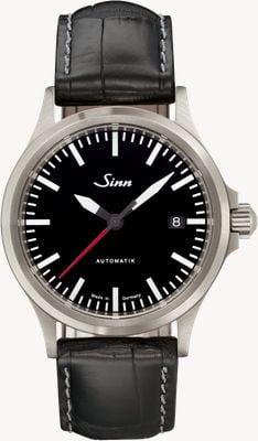 Sinn 556 i rs | pulseira de relógio em couro preto com textura de jacaré 556.0106 BLACK ALLIGATOR EMBOSSED WHITE STITCH