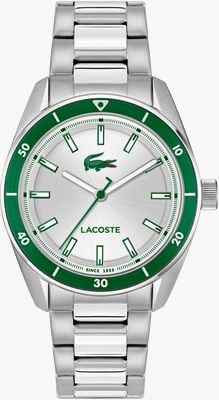 Lacoste Kwarcowy zegarek Boston z trzema wskazówkami (39 mm) ze srebrną tarczą / bransoletą ze stali nierdzewnej 2011487