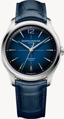 Baume & Mercier Clifton Baumatic (39 mm) horloge met gegradueerd blauw gelakt wijzerplaat en blauw alligatorleren bandje 10771