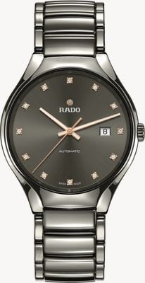 RADO Echte runde Automatik-Diamanten (40 mm), graues Zifferblatt / Hightech-Keramikarmband R27057732