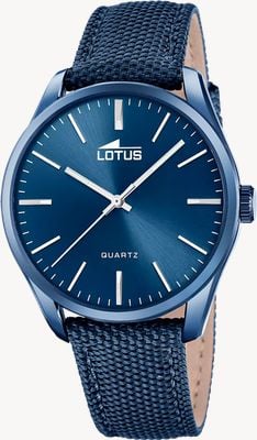 Lotus Minimalistische Quarzuhr (42 mm) mit strukturiertem blauem Zifferblatt / blauem Nylonarmband 19071/1