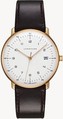 Junghans Max Bill Quartz | Brown Leather Strap | Gold Plated Case 41/7872.02