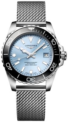 LONGINES Hydroconquest automatique (39 mm) cadran bleu givré soleillé / bracelet en maille d'acier inoxydable L37794996