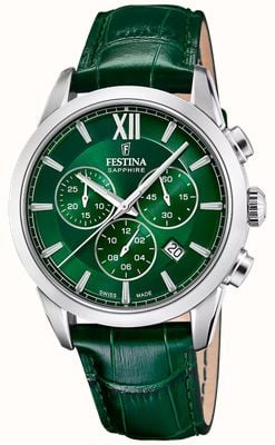 Festina Szwajcarski chronograf kwarcowy (41 mm) z zieloną tarczą / zielonym skórzanym paskiem F20041/3