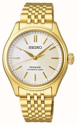 Seiko Presage Classic Series 'Shiro-iro' Automatic (36mm) White Silk Dial / Gold Stainless Steel Bracelet SPB524J1