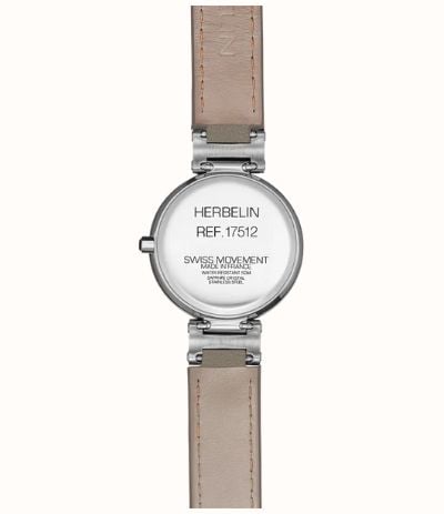 Herbelin Lady H Quartz (26mm) Silver 'Clous de Paris' Guilloché Dial / Taupe Leather Strap 17512AP28TA - alternate view 3