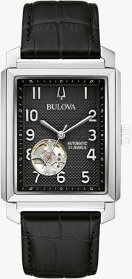 Bulova Sutton Automatik (33mm) schwarzes strukturiertes Zifferblatt / schwarzes Lederarmband 96A269