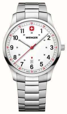 Wenger City Sport Quarzuhr (42 mm), mattes weißes Zifferblatt / Edelstahlarmband 01.1441.133