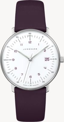 Junghans Max bill damen quartz (32.7mm) mat witte wijzerplaat / paarse leren band 47/4558.02