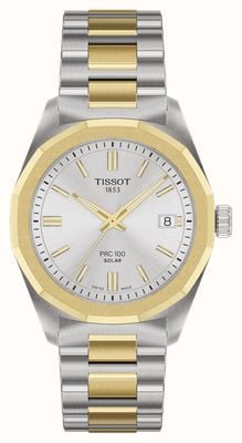 Tissot Prc 100 solar (34 mm) quadrante argento / bracciale in acciaio inossidabile bicolore T1518222203100