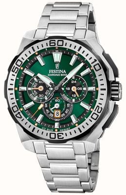 Festina Chrono Bike 2025 (45.5mm) Green Dial / Stainless Steel Bracelet F20724/3