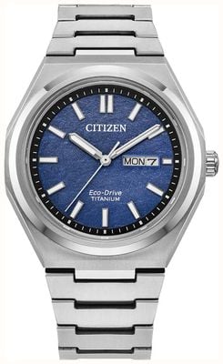 Citizen Forza z supertytanowej (39 mm) teksturowanej niebieskiej tarczy i supertytanowej bransoletki AW0130-85L