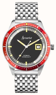 Accurist Relógio de mergulho automático masculino de edição limitada (42 mm) mostrador preto / pulseira de aço inoxidável 72008
