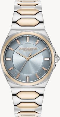 Olivia Burton Damenuhr mit Lüster (34 mm), blaues Zifferblatt, zweifarbiges Edelstahlarmband 24000204