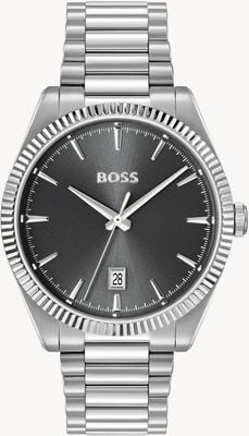 BOSS Relógio Cheswick de quartzo com três ponteiros (40 mm), mostrador cinza e pulseira de aço inoxidável. 1514310