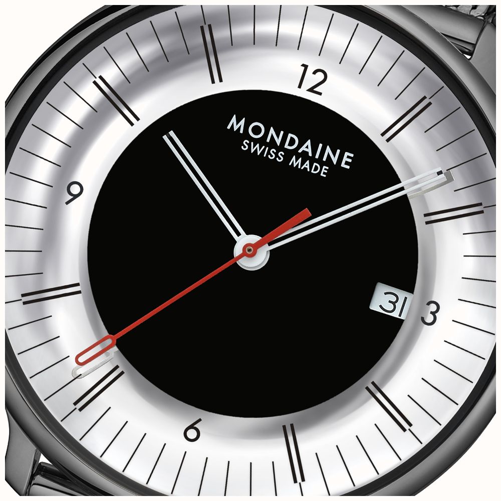 Mondaine Doppio Mirror Limited Edition (41mm) Mirror & Black Dial / Black Stainless Steel Mesh Bracelet Watch MLE.41280.SM - alternate view 6