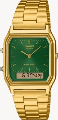 Casio Vintage AQ-230 Series (29.8mm) Green Sunray Dial / Gold PVD Stainless Steel Bracelet AQ-230GA-3AMQYES