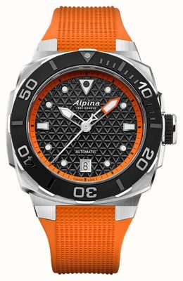 Alpina Seastrong Diver Extreme автоматический (39 мм), черный текстурированный циферблат/оранжевый каучуковый ремешок AL-525BO3VE6