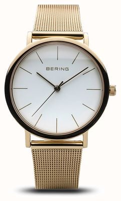 Bering Reloj clásico para mujer de malla dorada 13436-334