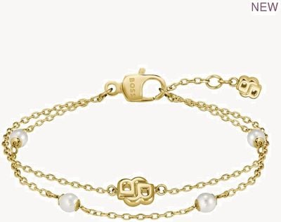 BOSS Jewellery Double B Mirelle Gold Tone Pearl Bracelet 1580808