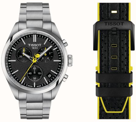 Tissot Pr 100 tour de france 2024 (40 mm) zwarte chronograaf wijzerplaat / roestvrij staal en zwarte bandset T1504171105100