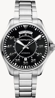Hamilton Kaki aviation pilot day-date automatique *interstellaire - 2014* (42mm) cadran noir / acier inoxydable H64615135