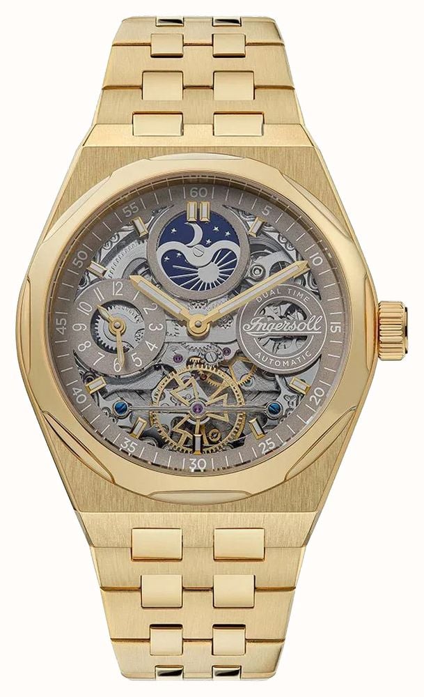 Ingersoll THE BROADWAY Automatic 43mm Skeleton Dial Gold PVD Stainless Steel Bracelet I12902