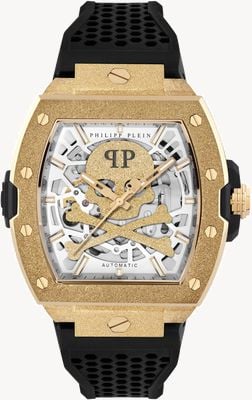Philipp Plein THE $KELETON FROSTED (44mm) Silver Skeleton Dial / Black Silicone Strap PWJFA1025
