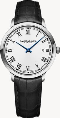 Raymond Weil Toccata classic cuarzo (39 mm) esfera lacada en blanco / cuero negro 5485-STC-00359