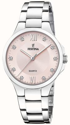 Festina 女士钢质手表，带 cz 镶嵌和钢质表链 F20582/2