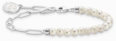 Thomas Sabo Charm Bracelet With White Pearls And Chain Links Sterling Silver 13cm A2129-158-14-L13V