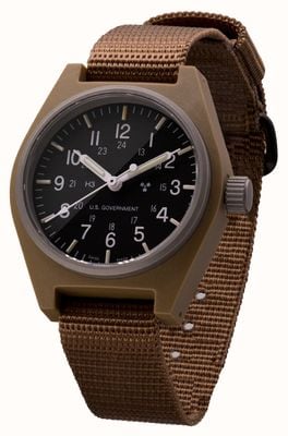 Marathon Gpq desert tan usage général quartz gouvernement américain (34 mm) cadran noir / bracelet en nylon balistique beige WW194004DT-0903