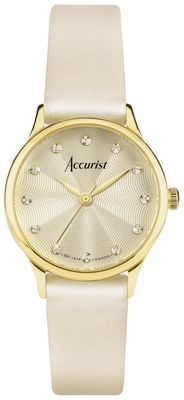 Accurist Montre femme diamant quartz (28 mm) cadran dégradé champagne / bracelet cuir crème 77005