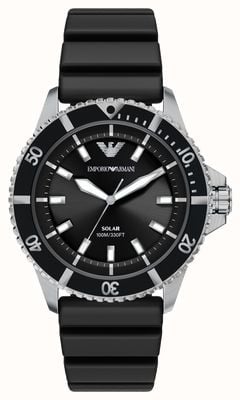 Emporio Armani Zegarek World Explorer zasilany energią słoneczną (42 mm) z czarną tarczą / czarnym silikonowym paskiem AR11788