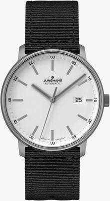 Junghans Utwórz | tytan | automatyczne | czarny pasek nato | biała tarcza 27/2000.00
