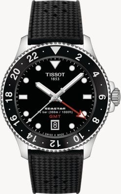 Tissot Seastar 1000 Quarz GMT (40 mm) Schwarzes Zifferblatt / schwarzes Gummiarmband Uhr T1208521705100